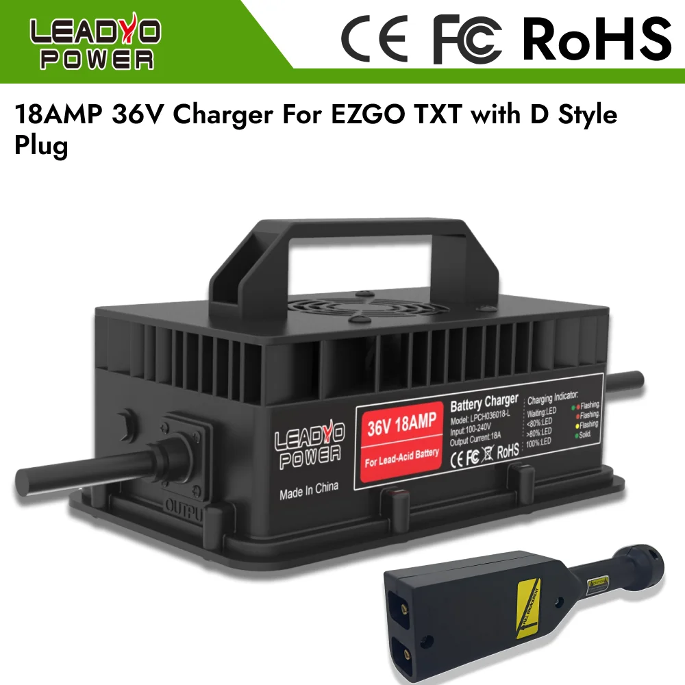 36V 18A Battery Charger for Golf Cart EZGO TXT with D Style Plug IP67 Waterproof Smart Lead Acid Battery Charger Fast Charging