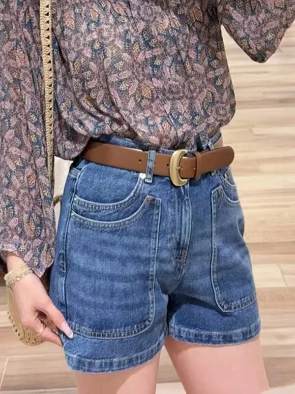 

Classic Blue Cotton Denim High Waist Short Pants for Women Retro Style Summer Season Ladies High Quality Standard Fit Jeans