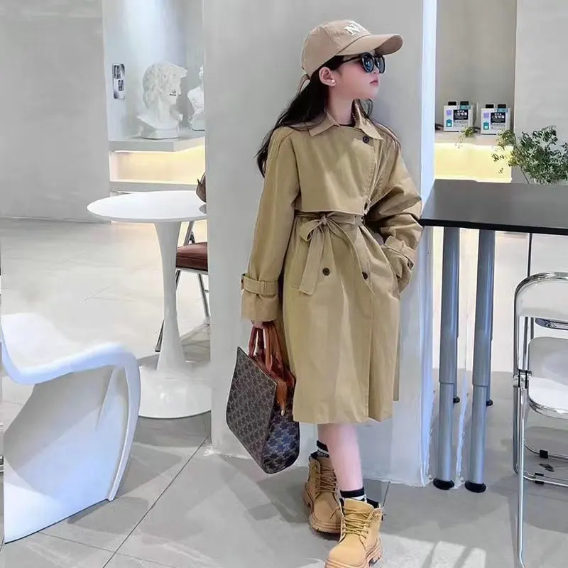 

Двубортный плащ для девочек-подростков, корейская длинная куртка для детей от 4 до 15 лет, верхняя одежда manteau enfant gabardina larga, casaco infantil