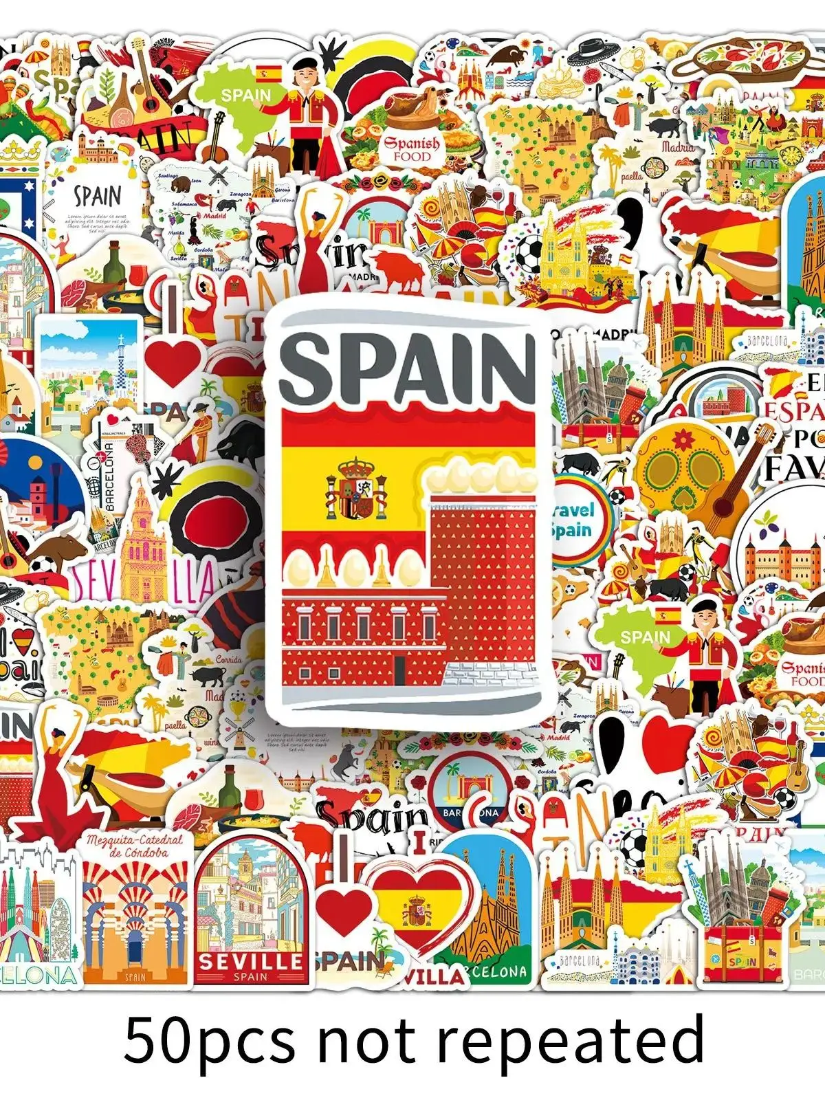 AliExpress FANLU 50PCS Spain Scenic Spot Stickers Travel Cartoon Graffiti Sticker Luggage Laptop Phone Guitar Car Bike Skateboard Decals Toy