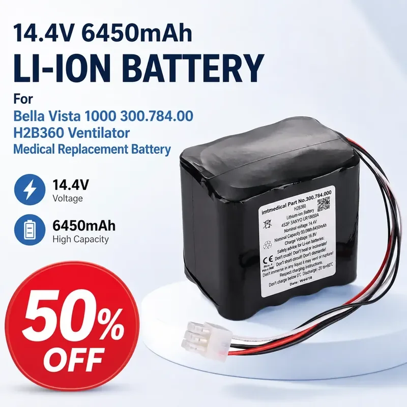 

14.4V 6450mAh Li-ion Battery For Bella Vista 1000 300.784.00 H2B360 Ventilator Medical Replacement Battery