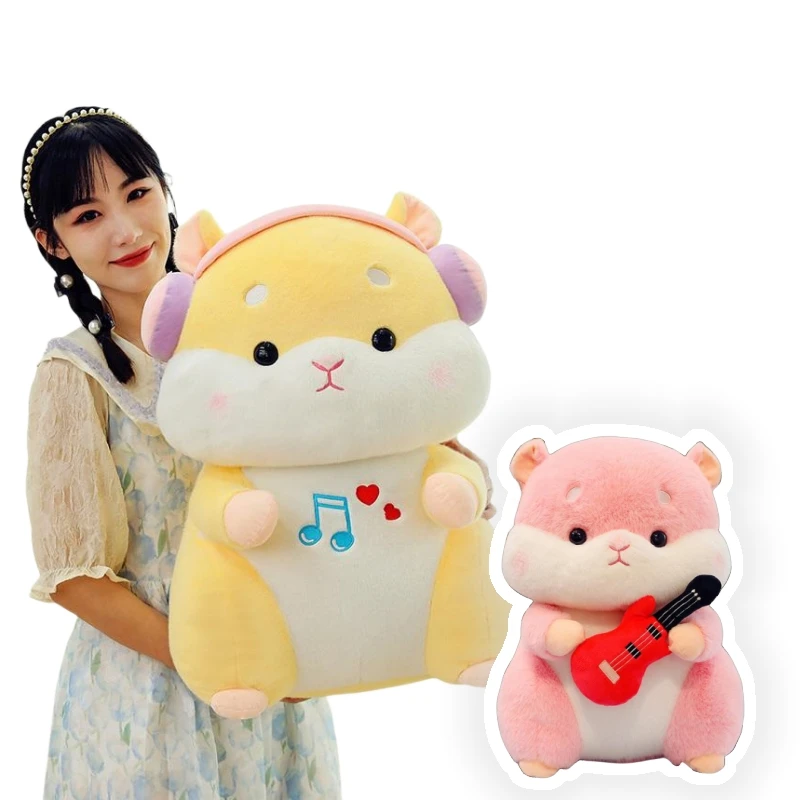 Kawaii 55cm Cartoon Squirrel Guitar Hamster Plush Soft Toys Wearing Headphones Dolls Stuffed Pillow Room Decor Girl Birday Decor