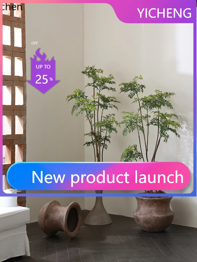 

LYY Floor Vase Green Plant Artificial Fake Tree Ficus Lyrata Vintage Distressed Jar High-end Ornament