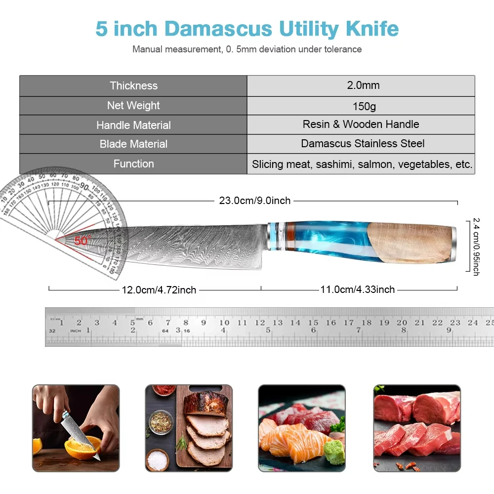 Multifunctional Small Kitchen Knife 5 Inch Utility Knife Damascus Steel Japanese 67 Layers Kitchen Vegetable Fruit Cutting Sharp