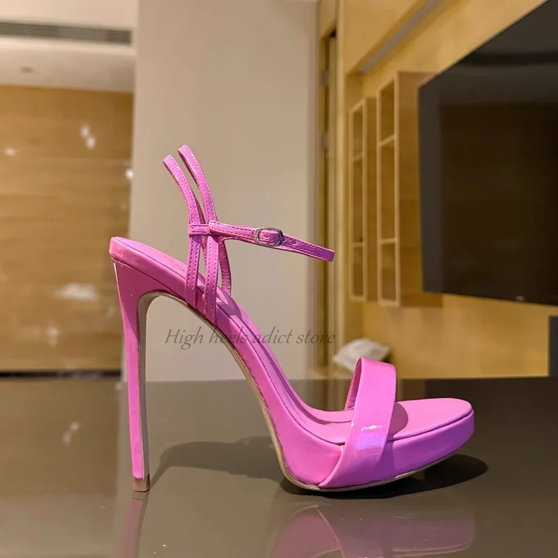 المرأة كريستال بلينغ الساخن الوردي مثير الصنادل صيف جديد في حفل زفاف منصة جلدية 12 سنتيمتر عالية الكعب مصمم أحذية كبيرة الحجم