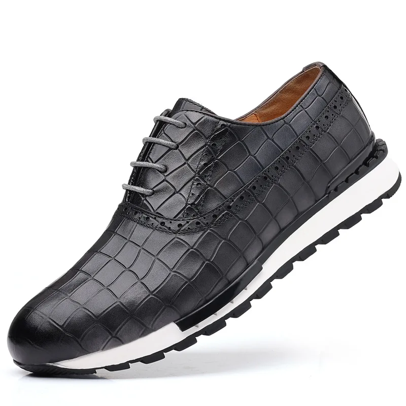 Hoogwaardige mannen lederen casual wijzerplaat sneakers steenpatroon rundleer mannen comfortabele outdoor wandelschoenen maat 46