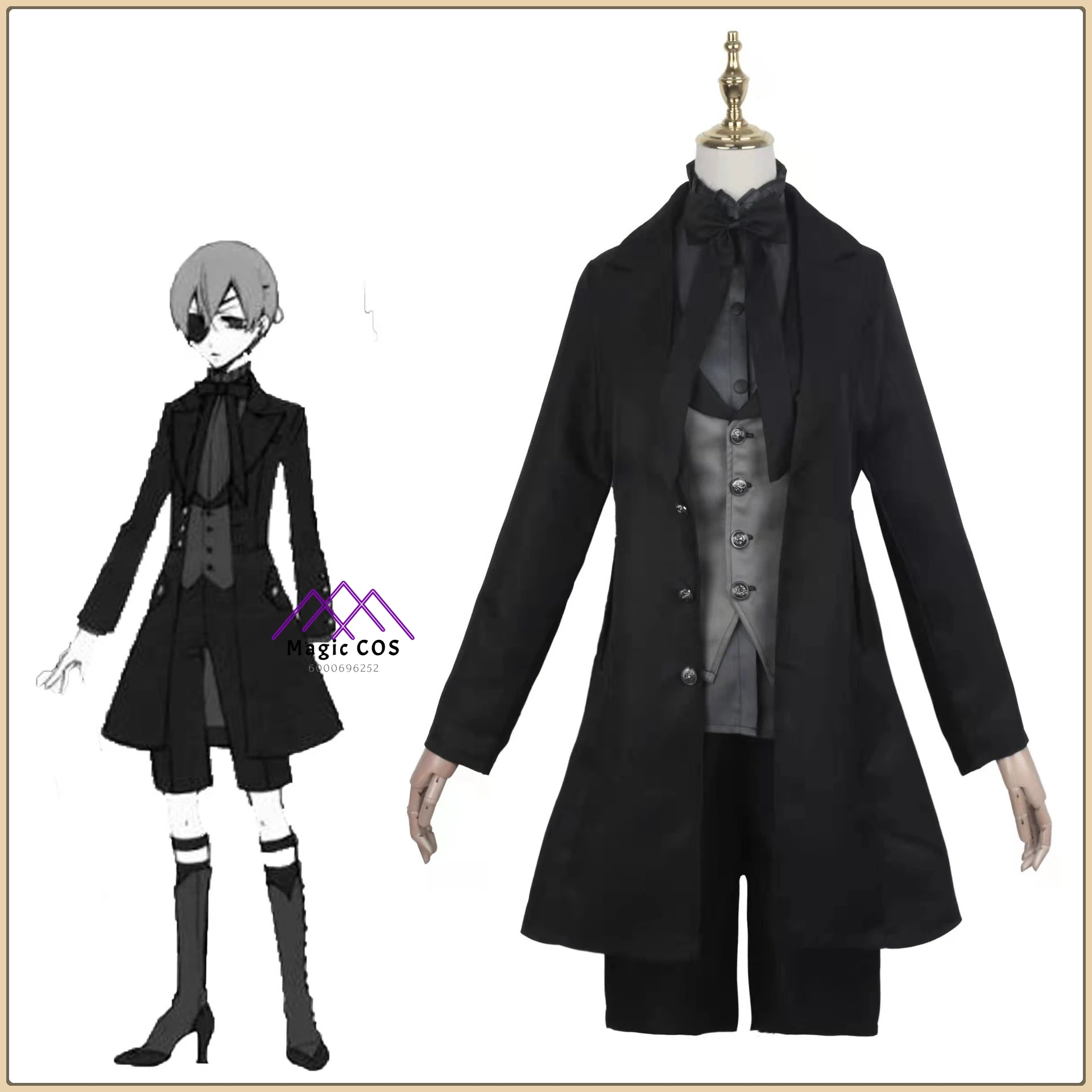 

Anime Black Butler Sebastian Cosplay Complete Set Black Tailcoat Suit Full Accessories High Quality Anime Clothes (Men's)