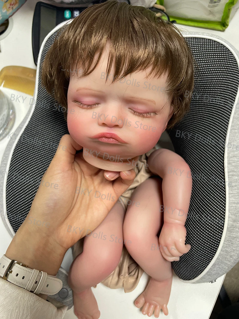 19inch Rosalie Reborn Kit Painted Asleep Doll Kit Parts Unfinished Newborn Reborn Doll Kit Rooted Hair Lifelike 3D Skin Venis