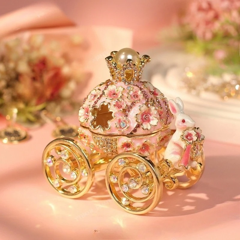 NEW Rabbit Carriage Cloisonn É Enamel Jewelry Storage Box Handicrafts Light Luxury Ornaments Home Decorations