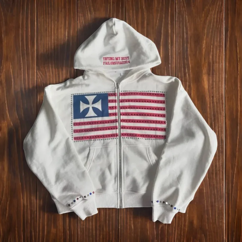 

Harajuku Y2k loose flag print hoodies women zip sweatshirts new pattern women hooded sweatshirt goth streetwear women clothing