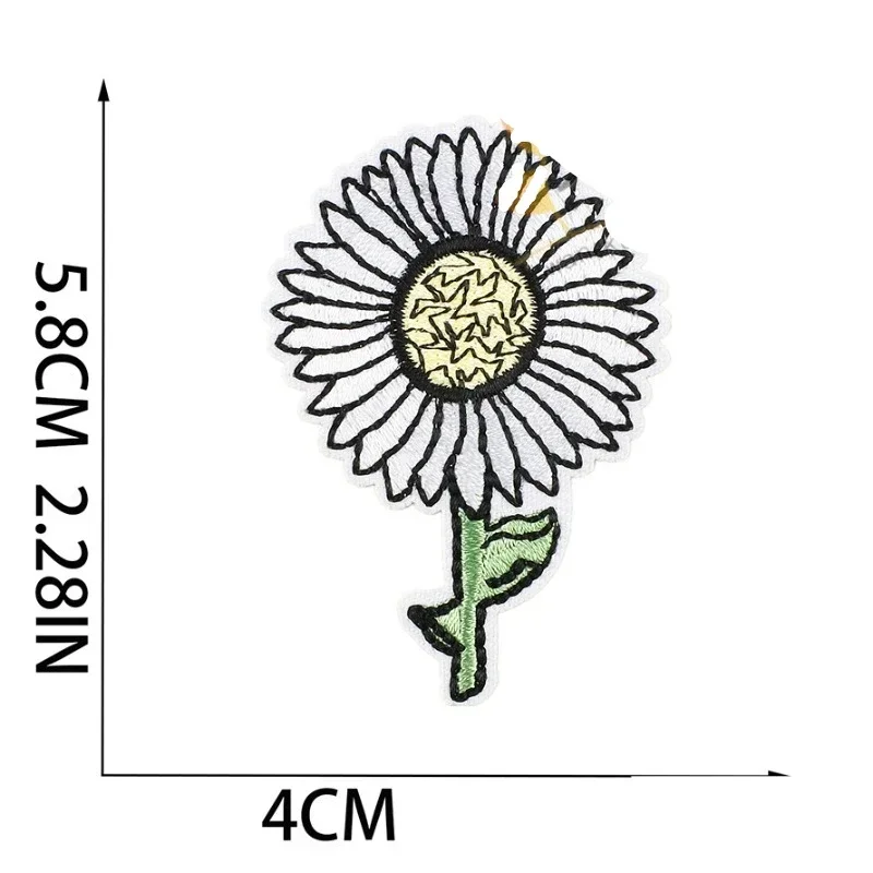 مجموعة ملصقات قماش مطرزة بالزهور الجديدة، ملصق رقعة تزيين الملابس، ملصق تطريز نقل الحرارة على شكل أقحوان كرتوني