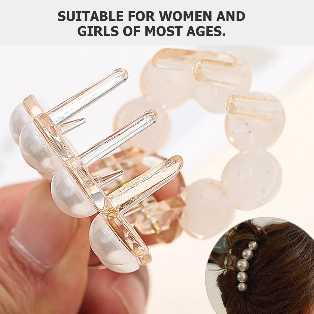 

3pcs Pearl Hair Claw Clips Retro Transparent Decorative Pearls Accessories for Thick Hair Styling Women Girls