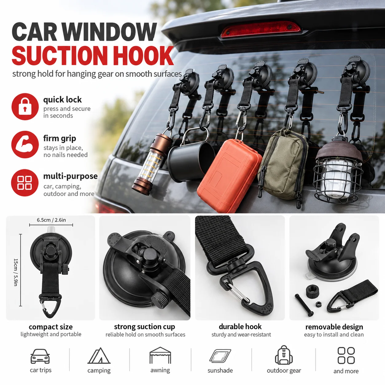 Travel Air Master Car Tent Portable Vacuum Heavy Climbing Suction Cup for RV Accessories Fixing Trailer Hooks Clothes a Breakers