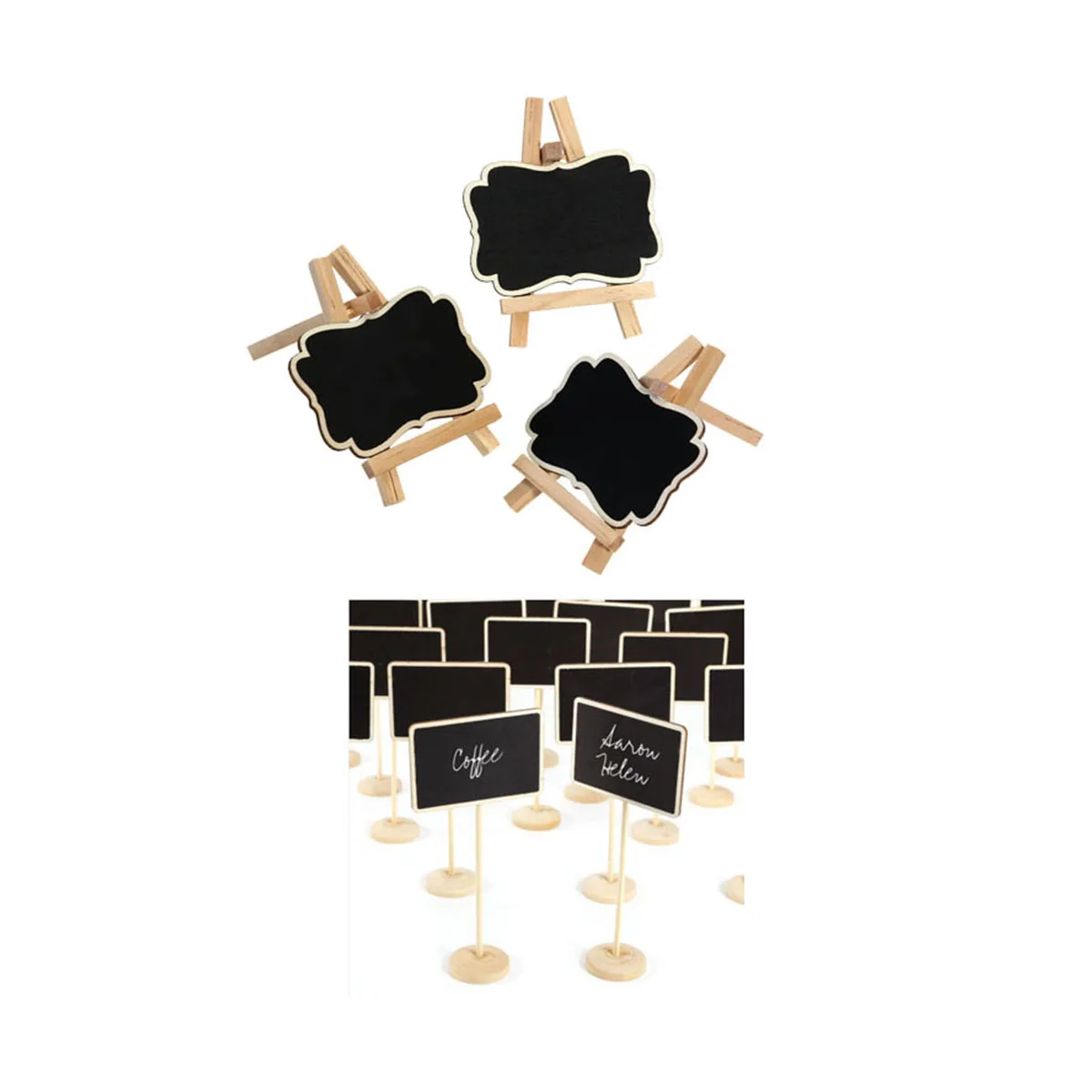 Mini pizarra pequeña, tarjetas de lugar, diseño elegante, decoración de escritorio ligera, caballete enmarcado, letreros, mesa, 3 uds.