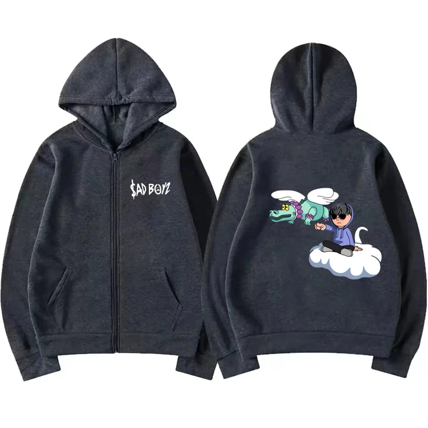 Junior H Sad boyz Funny Graphics black Zip Hoodie Coat Unisex Casual Oversized Sweatshirt Men Women Fleece Fleece Zipper Jacket