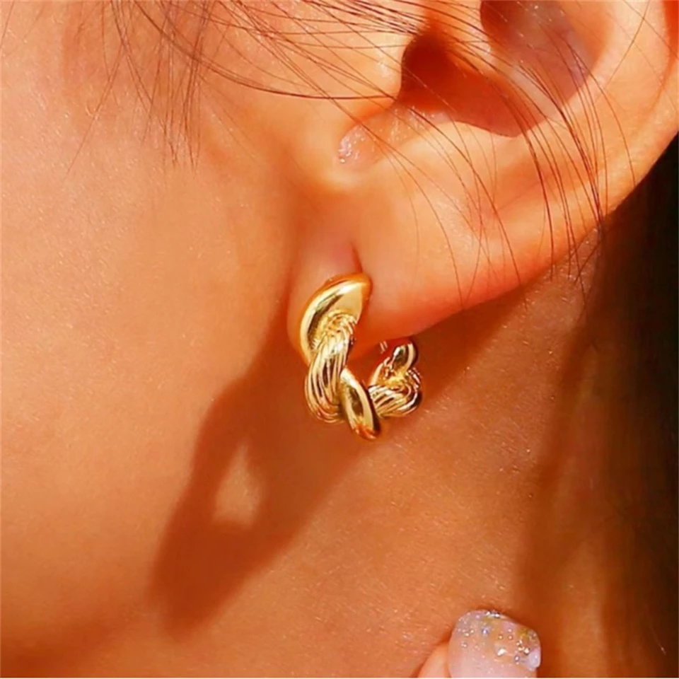 Waterproof Hypoallergenic Twisted Chunky Round Hoop Earrings For Woman Pendientes De Acero Inoxidable Para Mujer