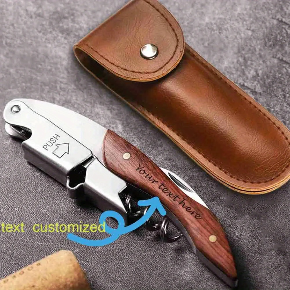 

Customized Personalized Engraved Wooden Wine Bottle Opener Portable Stainless Steel Beer Wine Bottle Opener Family Wedding Gift