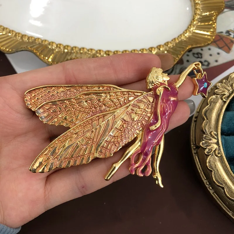 Light Luxury Enamel Glaze Colorful Rhinestone Leaf Fairy Small Pot Brooch