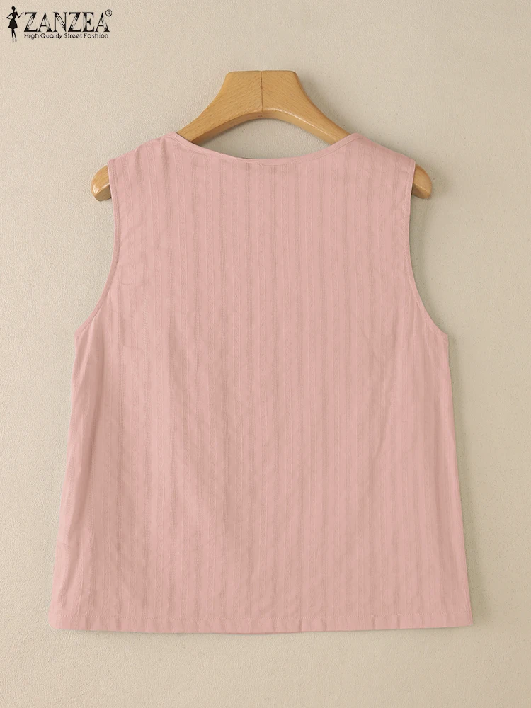 2025 zanzea verão camis moda férias tanques topos feminino blusa sem mangas casual sólido solto praia camisa o pescoço blusas mujer