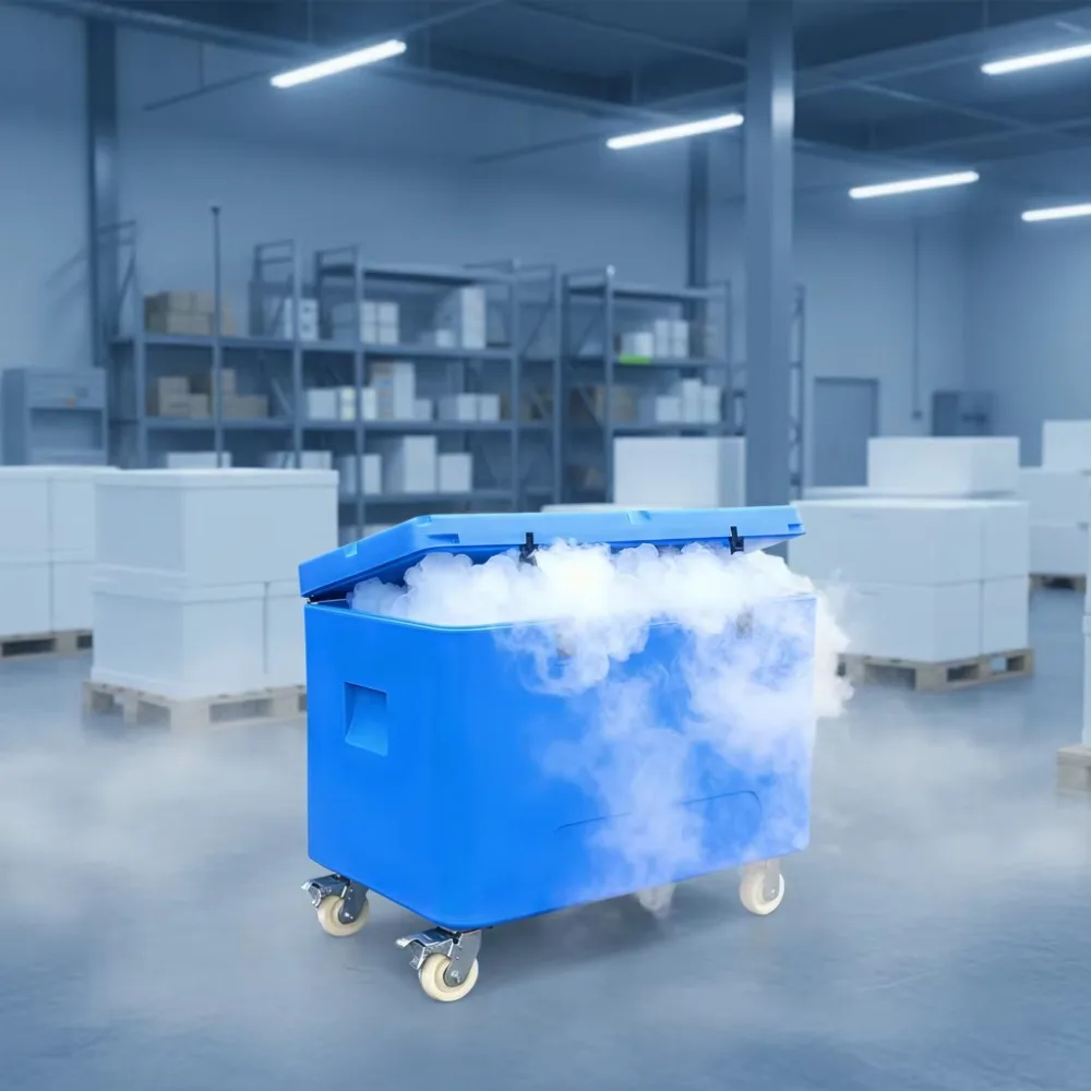 

330L Rotomolded Dry Ice Container 7cm Thick Insulation Commercial Silicone Gasket Heavy Duty Caster Cold Chain Storage Box