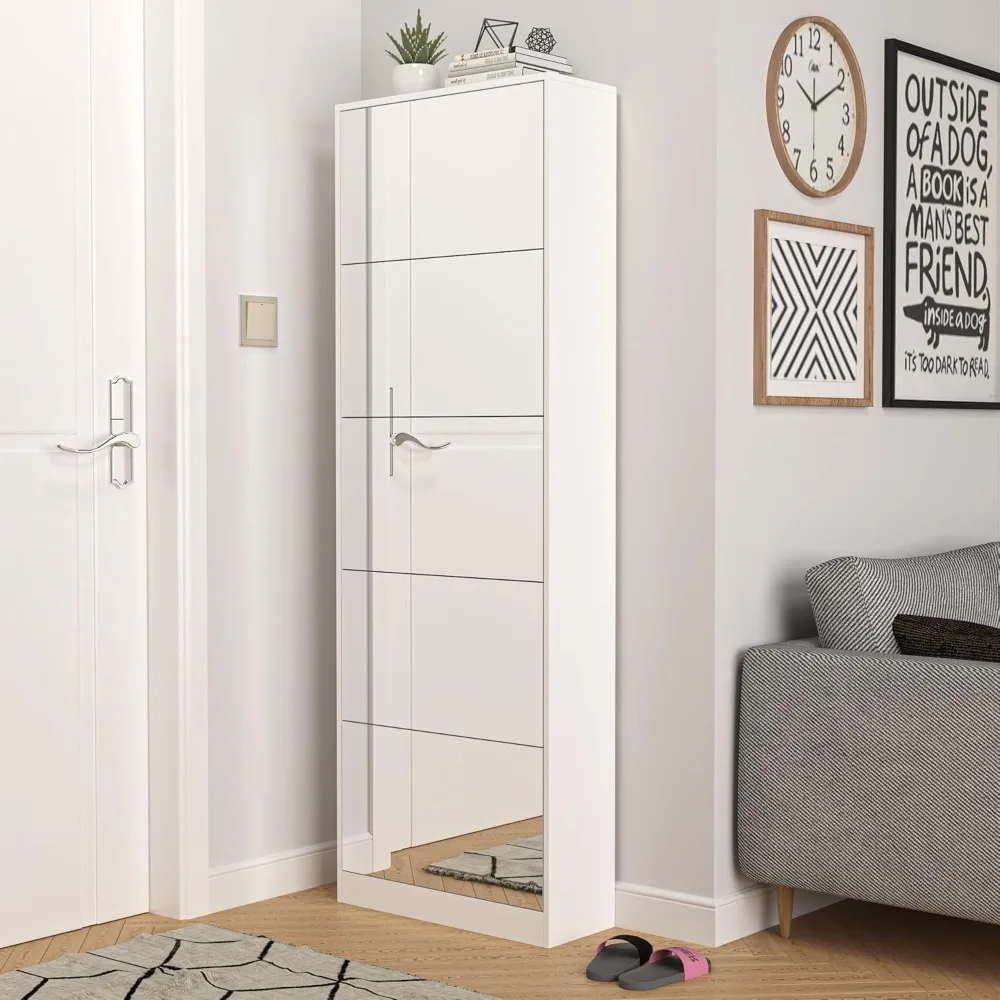 "خزانة تخزين الأحذية قائمة بذاتها مع مرآة كاملة الطول، تحمل 30 زوجًا و5 أدراج قابلة للطي، منظم أحذية نحيف" #2