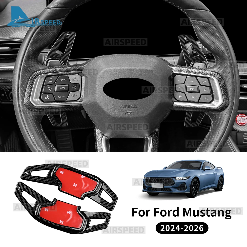 

Real Hard Carbon Fiber For Ford Mustang GT Dark Horse EcoBoost 2024 2025 2026 Car Steering Wheel Shift Paddle DSG Extension Trim