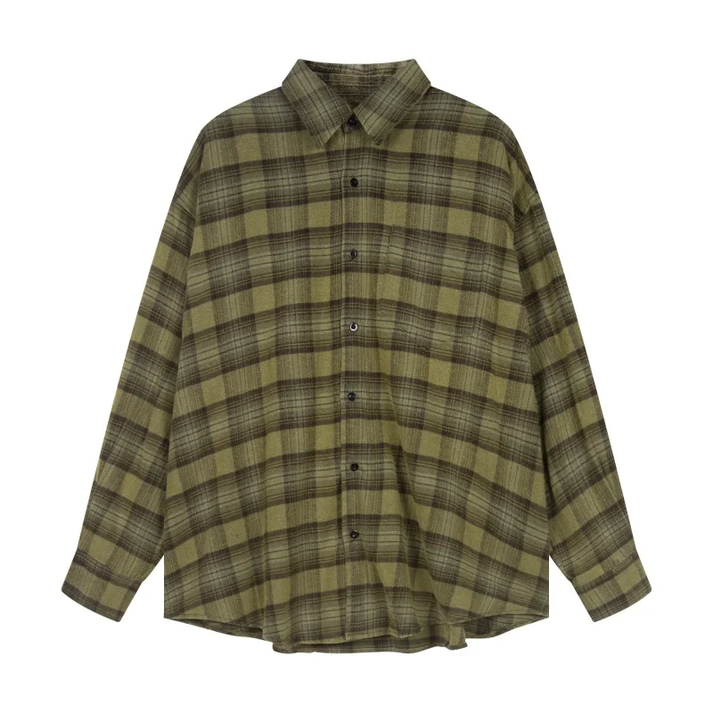 Latest Paris Style Lapel Check Long Sleeve Shirt High Quality Broken High Street Casual Oversized Shirt Coats