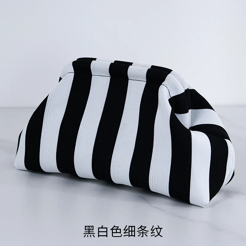 2024 New Knitted Handbag Striped Cloud Large Capacity Daily Hundred Collision Colour Clip Bag Evening Dumpling Bag