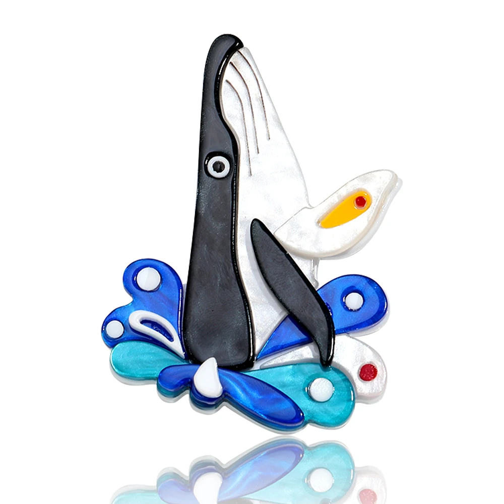 Fashion Acrylic Marine Animals Whale Badge Brooches for Women Unisex Creative Colorful Cartoon Brooch Pins Party Jewelry
