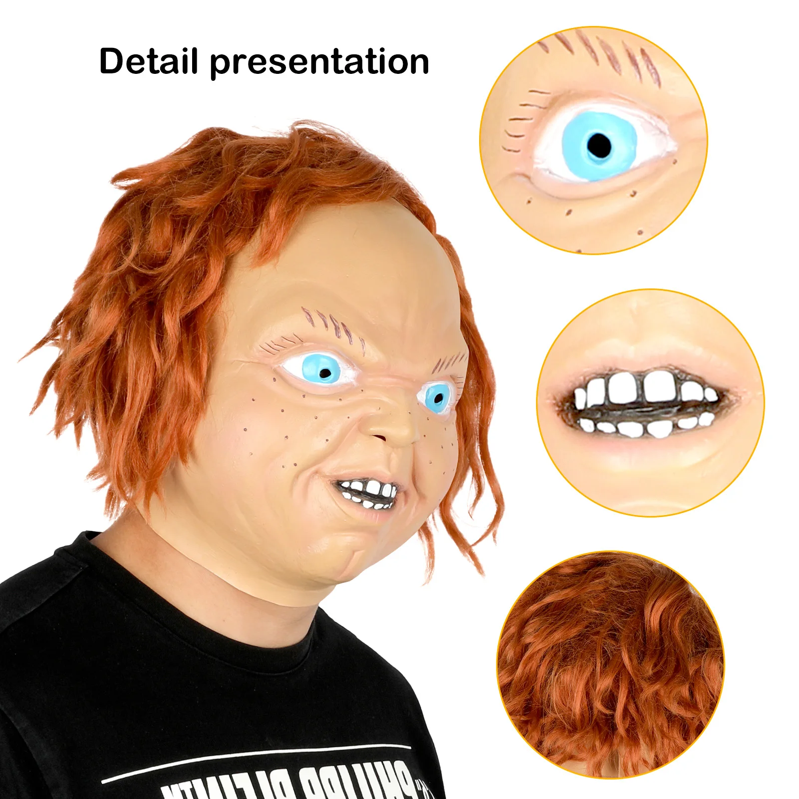 

Pockmark Chucky Mask Cosplay Horror Movie Child Play Scary Latex Headwear Full Face Helmet Halloween Masquerade Party Prank Prop