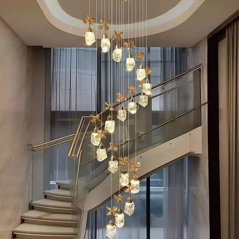 

2025 Modern Design Gold Grass Water drop Crystal chandelier lustre Brass Hanging wire ceiling for Luxury hotel villa living room