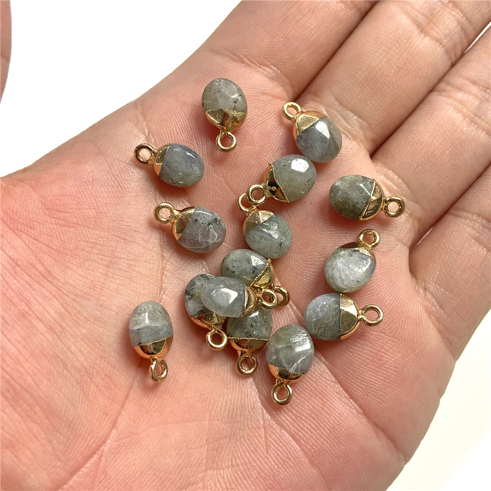 6x10mm Félkegyelmű faceted Ovál Alak Kő Medál chalcedony Kvarc howlite charms számára ékszer Gyártás DIY Fülbevaló accessor 5db