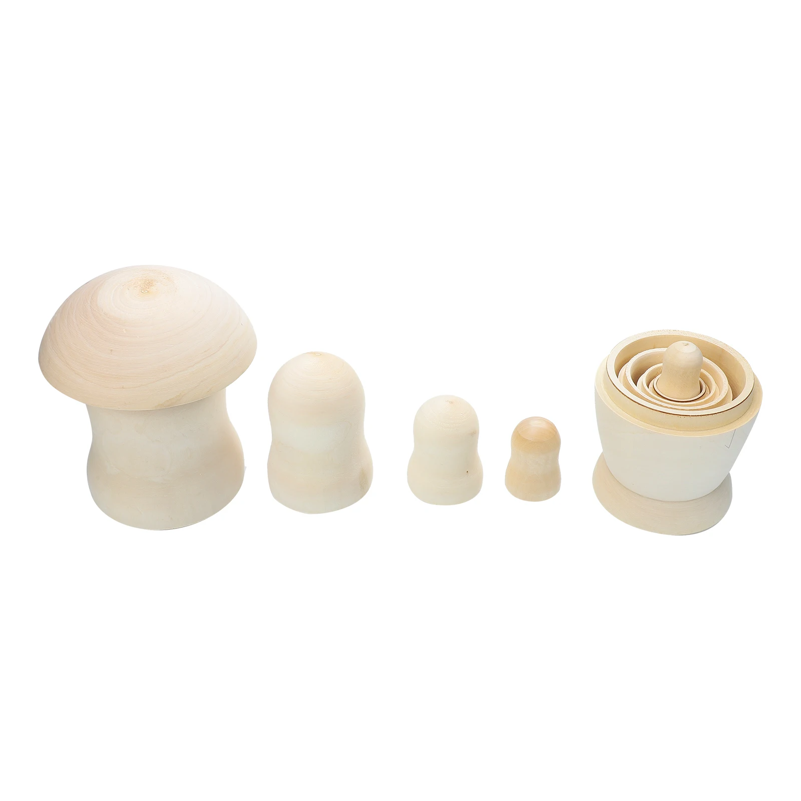 

5PCS Mushroom Nesting Unfinished Wooden Matryoshka Craft Kits Unpainted Basswood Creative Educational Toy for Kids