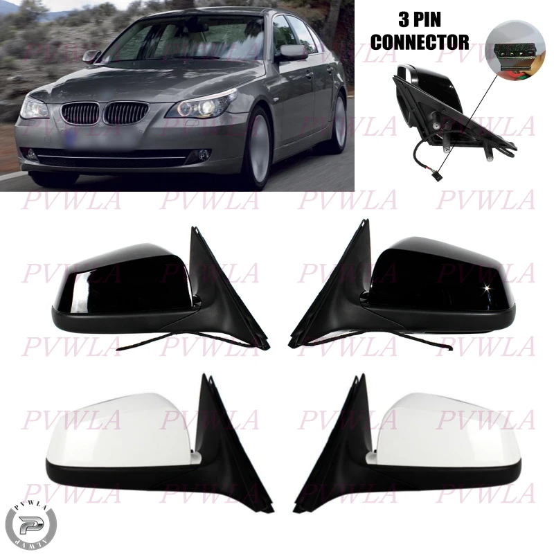 3-poliger Seitenspiegel für BMW E60 E61 LCI 2008 2009 2010 Schwarz Lackiert Elektrisch Klappbar Automatisch Abblendend Beheizt Rückspiegel-Baugruppe 51167189612