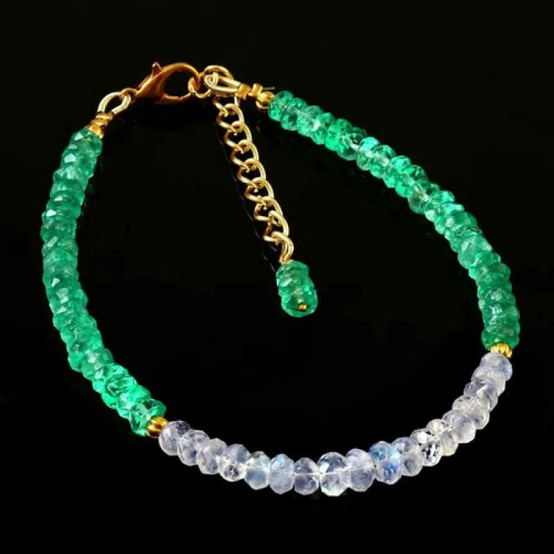 

Natural Colombian Emerald Beads Bracelet Genuine Emerald Moonstone Faceted Round