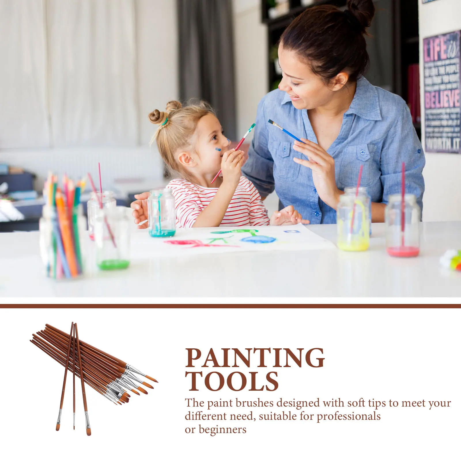 

13 Pcs Paintbrush Set Wood H Dual Nylon Bristles Lightweight Portable Painting Tools Watercolor Brushes Beginners