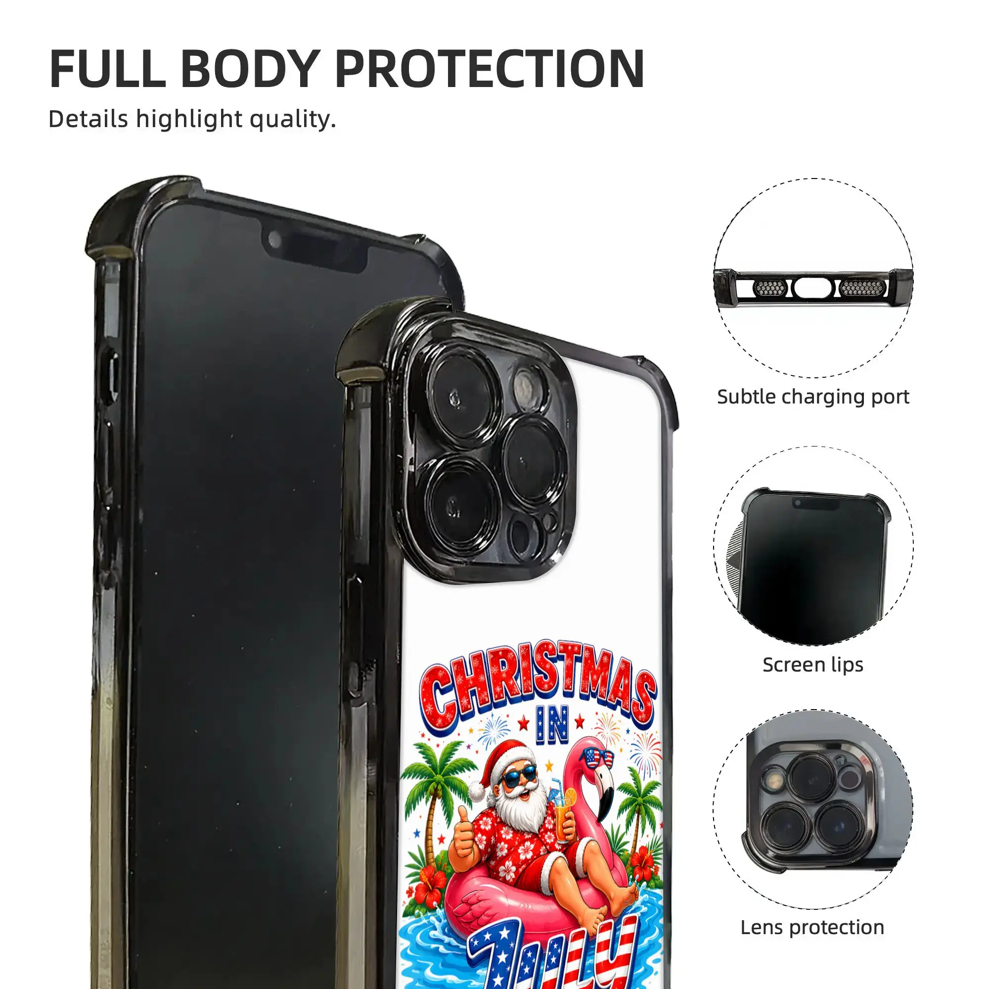 Christmas in July Santa Flamingo Summer Phone Case Electroplating Process phone case for iPhone Various Models
