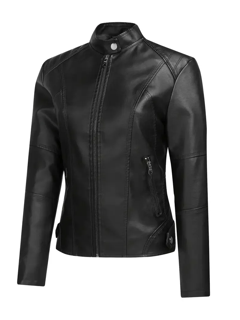 2025 Giacca corta da donna in pelle PU nuova Giacca da moto slim fit Cappotto con cerniera retrò Opzioni multicolori