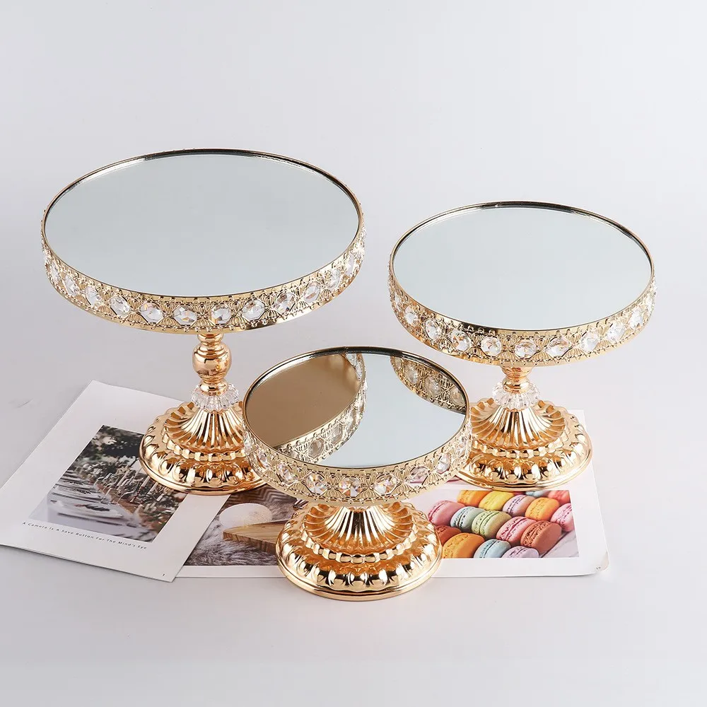 

China Dongfeng Mirror Cake Tray Living Room Coffee Table Decorative Crystal Cake Stand Metal Tray Ornaments Cross-border Wholesa