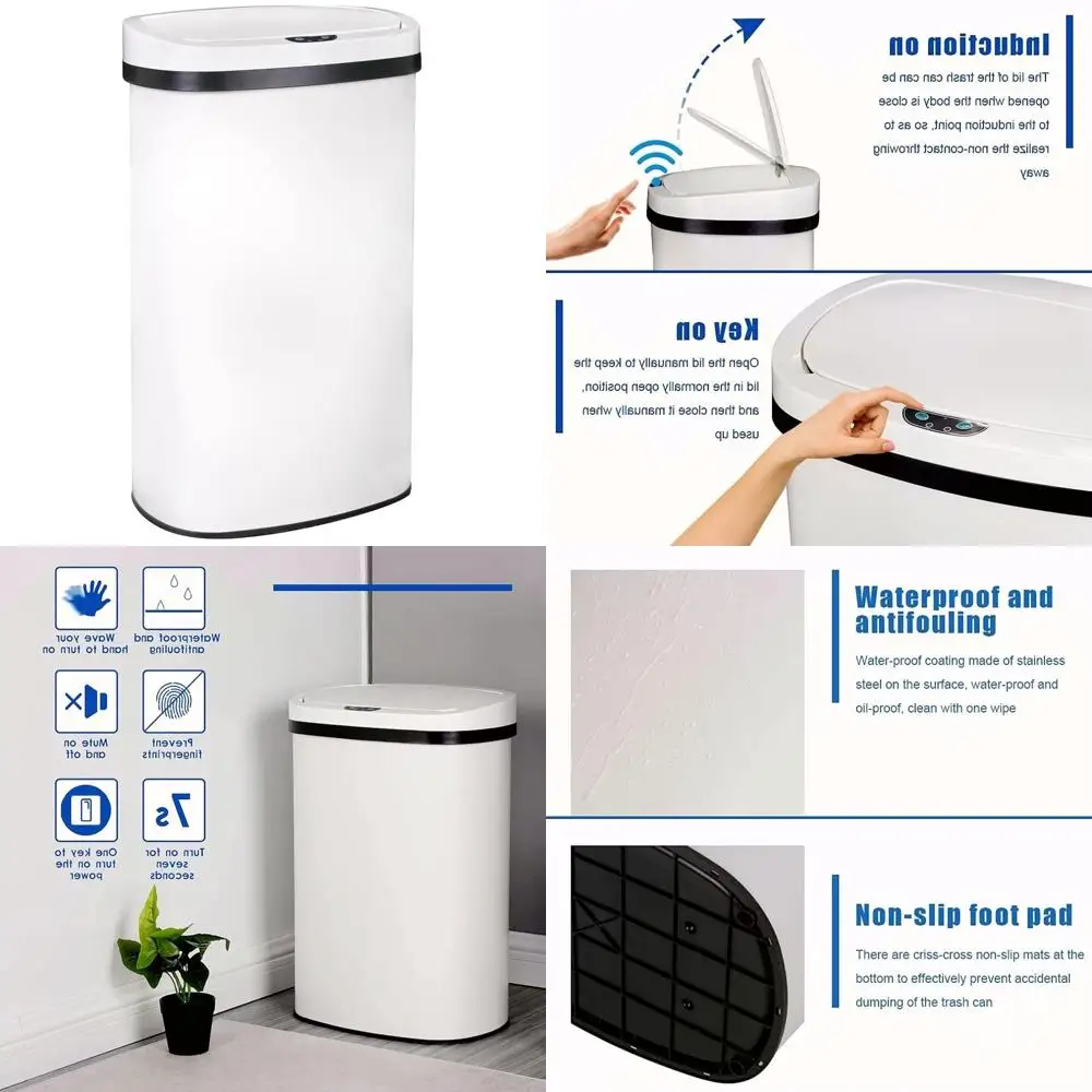 

automatic sensor stainless steel 13-gallon waste bin for kitchen, office, and bathroom