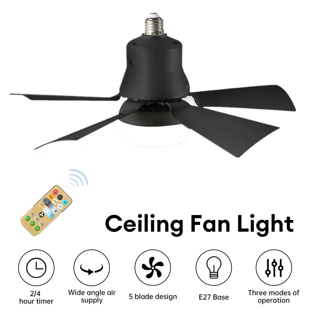 

LED Ceiling Fan With Light Remote Control Dimmable E27 Base Wireless 30W 3 Wind Speed Fans Lighting For Bedroom and Living Roo