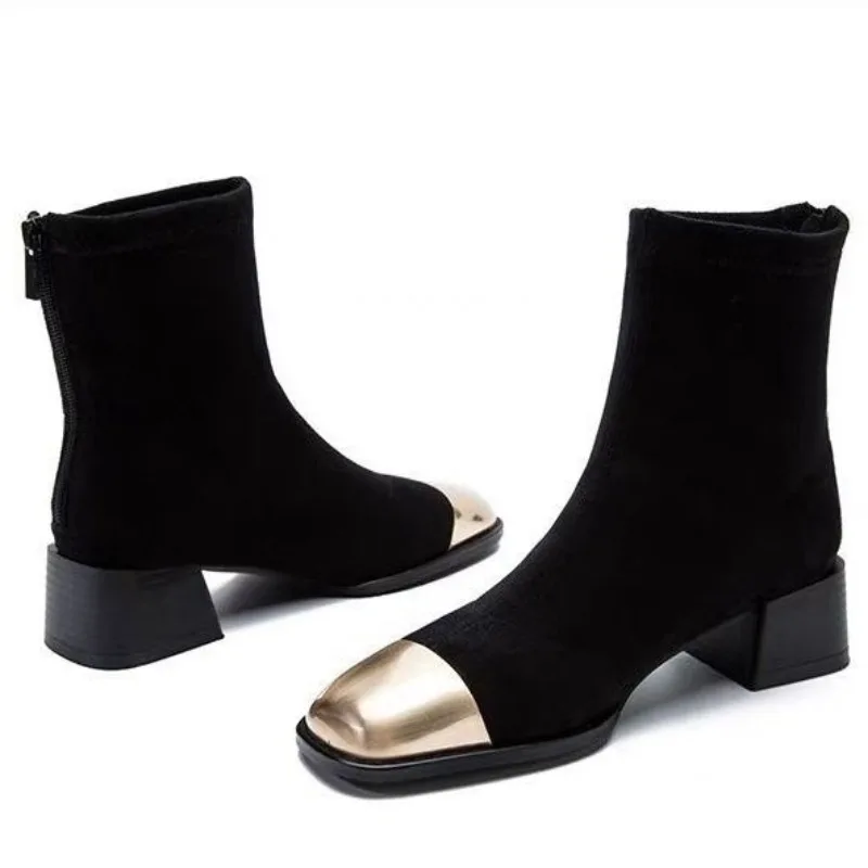 

Замшевые женские ботильоны, черные эластичные ботильоны, шикарная и элегантная распродажа, модная обувь 2025 года, ботинки New Rock In Female Short Shoes