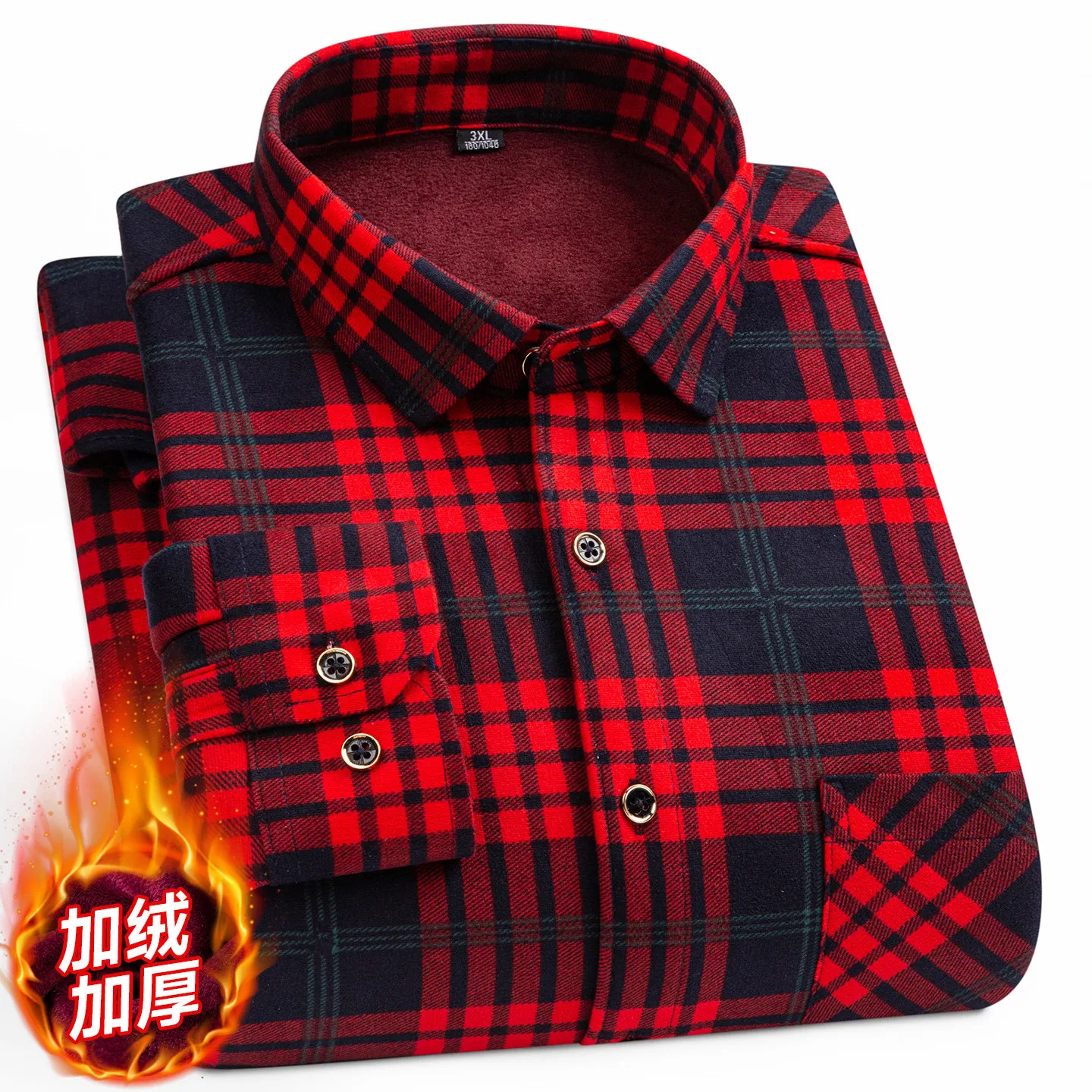 2025 سميكة الفانيلا قميص رجالي كم طويل منقوشة شريط الصوف مزدوجة الوجهين الأعمال عادية سليم رجل الملابس زائد 8XL 7XL #5