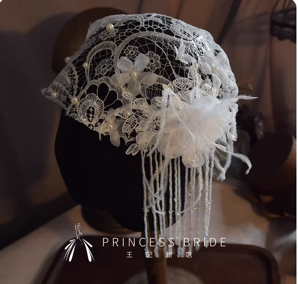 

New bridal headdress lace beautiful handmade retro niche fashion hat hair accessories jellyfish party tassel flower hat