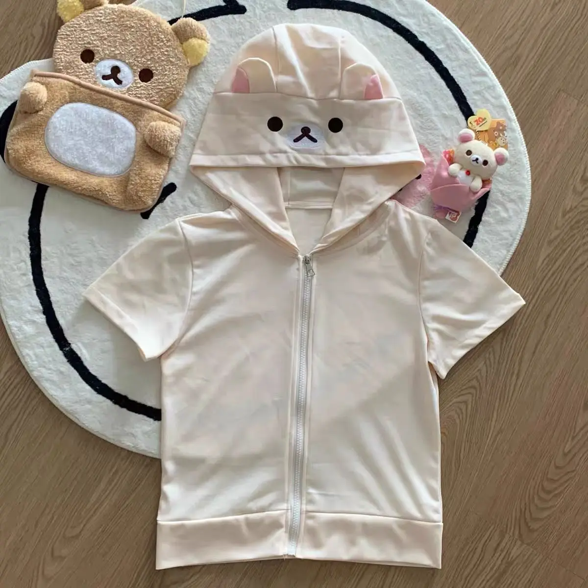 Cute Bear Ears Zip-Up Hoodie - Y2K Anime Cardigan
