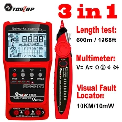 TOOLTOP ET628 LAN Cable Tester 10KM Visual Fault Locator Multimeter 3 in 1 LAN  Length Measure Anti-noise Line Tracker POE Test