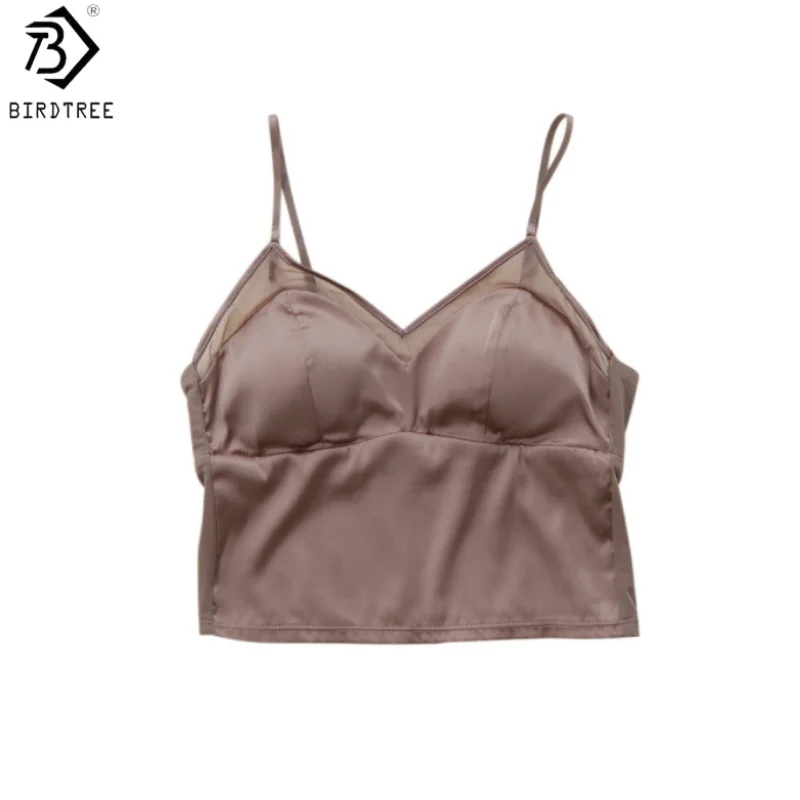 

Birdtree, 19MM 93% Silk 7% Spandex Tank Top, with Bra Padding Sling Vest, Women Basics Satin Camisole, 2026 Summer New T64617JF