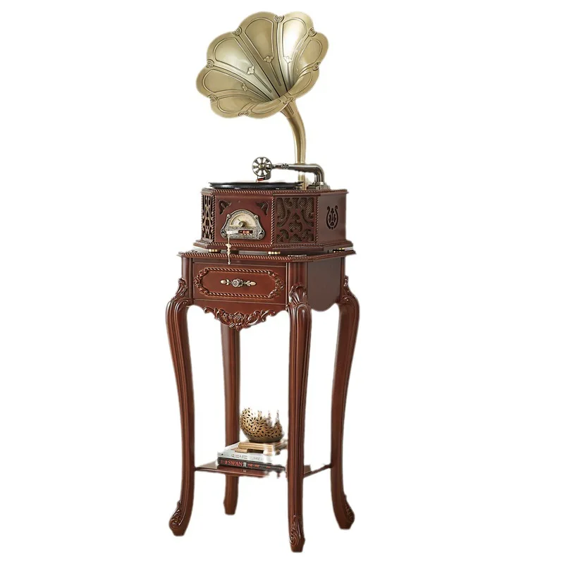 

Vintage Gramophone with Horn Turntable Vinyl Player BT USB FM Remote Control Coffee Color for Home Decor and Music Lovers
