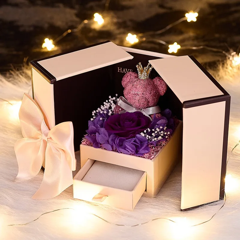 Preserved Flower Gift Box Eternal Rose Jewelry Storage Box, Romantic Valentine's Day Birthday Gift, Anniversary Home Desk Decor - view 6