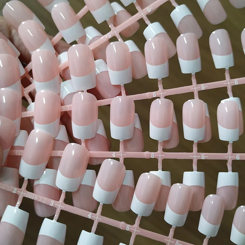 

10 Sets/lot 24 Pieces/Set Long Full French Nail Tips Natural Pink Acrylic Nails Round Square Sweet Fake Nails Laidy Finger